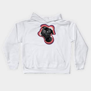 A black pug looking up Kids Hoodie